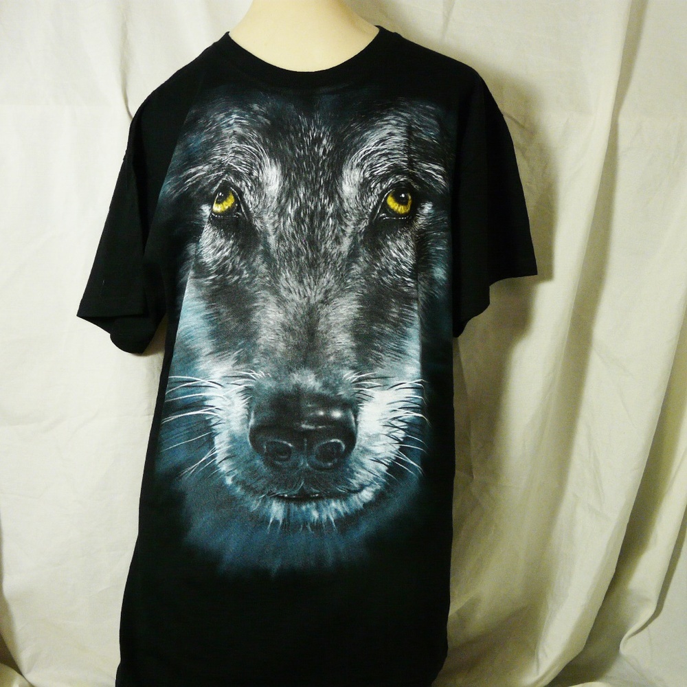 Men XL New Black Wolf Face T Shirt